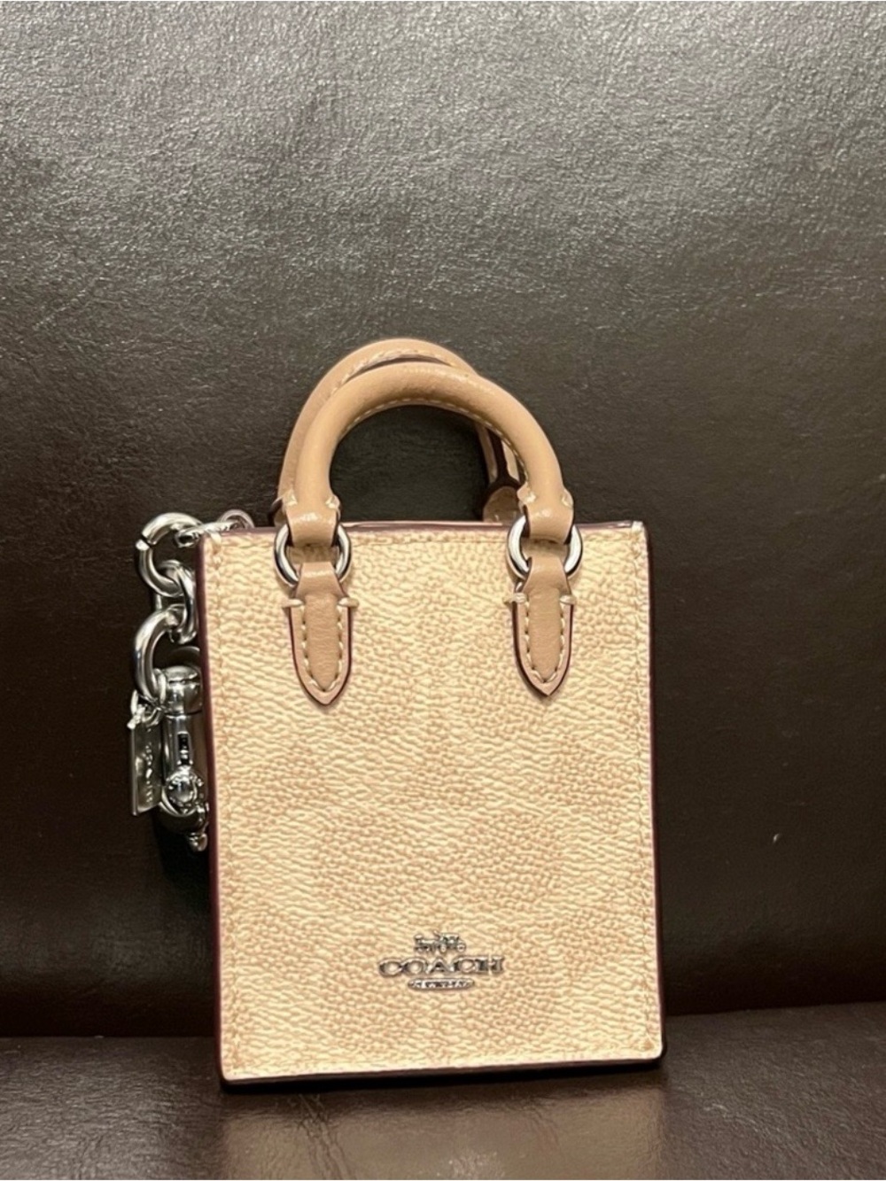 NWT Coach logo monogram Signature leather nano Mini tote charm hand bag. - Picture 7 of 13